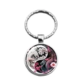 Portachiavi drago Yin Yang in vetro con disegni di draghi e fiori di ciliegio - Motivo Doppia Drago Yin Yang Tai Chi Bianco e Nero (XSWX7509)