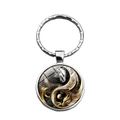 Round Yin Yang double dragon keychain with silver metal ring and glass dome pendant - Dragon Yin Yang Pattern (XSWX7508)