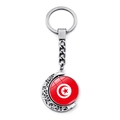 Tunisia flag moon pendant keychain with rotating glass gem and silver alloy finish - Tunisia