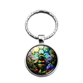 Portachiavi con cabochon in vetro a forma di bombo colorato e design a nido d'ape - Stile Illustrazione Calabrone (XSWX7525)