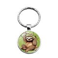 Creative cartoon sloth glass gem keychain with silver metal ring on white background - Sloth Pattern Style (XSWX7520)