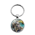 Wolf tijdjuweel sleutelhanger met glazen cabochon hanger en zilveren ring voor autosleutels - Wolf en Waterval Patroon (XSWX7523)