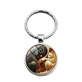Portachiavi gatto Yin Yang in vetro con motivo artistico bianco e nero e anello d'argento - Stile Gatto Yin Yang (XSWX7541)