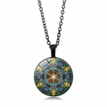 Mandala-Blumen-Glasanhänger Halskette mit schwarzer Gliederkette für Damen - Schwarz