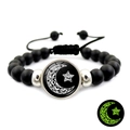Glow in the dark sun and moon beaded bracelet with adjustable black cord for couples - Luminous Moon (XSWX7545-月亮)