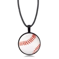 Collier avec pendentif baseball minimaliste, cordon noir et texture cuir réaliste - Style Baseball (XSWX7470-5)