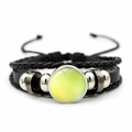 Handmade multilayer braided leather bracelet with tennis ball glass cabochon charm - Tennis Pattern Style (XSWX7250-5)