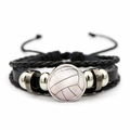 Bracciale multistrato in pelle intrecciata con gemma in vetro pallavolo e perle in metallo - Stile con Motivo Pallavolo (XSWX7250-3)
