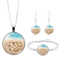 Walk By Faith jewelry set with necklace bracelet and earrings featuring beach footprints - Beach Footprint Letter Style (XSWX7593) / Silver