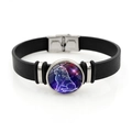 Black leather zodiac bracelet with silver Leo charm and artistic constellation pattern - Leo (XSWX7572)