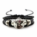 Vintage multi-layer braided leather bracelet with Highland Cow floral glass charm - Highland Cow with Flower Crown (XSWX7547-2)