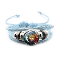 Mehrlagiges blaues Lederarmband mit Sonne-Mond Glas-Cabochon und Silberperlen - Künstlerisch Sonne Mond Stil 2 (XSWX7469-2)