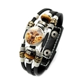 Detail view of Highland cow and sunflower artwork on a multilayered leather snap bracelet - Sunflower Cow Style (XSWX7598-4)