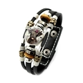 Highland cow multilayer leather snap button bracelet with wooden beads and silver accents - Pink Flower Cow Style (XSWX7598-2)