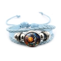 Hellblaues mehrlagiges geflochtenes Lederarmband mit Sonne und Mond Glas-Cabochon - Phantasie Sonne und Mond Stil 5 (XSWX7469-5)