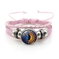 Rosa geflochtenes Lederarmband mit Sonnen-Mond-Edelstein und verstellbarer Kordel - Künstlerisch Bemalt Rosa Stil 3 (XSWX7469-3)