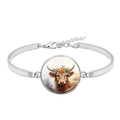 Silver Highland Cow bracelet with colorful floral wreath and glass dome charm - Colored Wreath Portrait Highland Cow (XSWX7601-8)