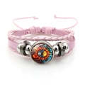 Rosa geflochtenes Lederarmband mit Sonne-Mond-Glasanhänger und metallischen Perlen - Ethnische Kunst Rosa Stil 6 (XSWX7469-6)
