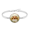 Detailed view of silver charm bracelet with highland cow and sunflowers pendant - Welcome Highland Cow (XSWX7601-7)