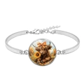 Detailed macro view of Highland Cow charm bracelet with sunflower and plaid bow detail - Bowknot & Sunflower Highland Cow (XSWX7601-6)