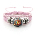 Rosa mehrlagiges Lederarmband im Boho-Stil mit künstlerischem Sonne und Mond Glasstein - Sonne Mond Gesicht Illustration Rosa Stil 7 (XSWX7469-7)