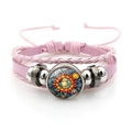 Geflochtenes Lederarmband in Rosa mit Sonnen- und Mond-Glasstein und Metallperlen - Buntglas Stil Sonne Mond Rosa 9 (XSWX7469-9)