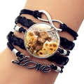 Mehrlagiges Highland Cow Armband mit Unendlichkeitssymbol und Love-Anhänger in Schwarz - Sonnenblume Hochlandrind Stil (XSWX7595-4)