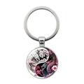 Porte-clés dragon Yin Yang avec fleurs de cerisier roses et anneau en métal argenté - Argenté