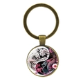 Porte-clés Dragon Yin Yang en verre cabochon avec fleurs de cerisier et alliage bronze - Bronze Antique