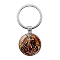 Erzengel Michael Glas-Cabochon-Schlüsselanhänger mit religiösem Kunstwerk und Silberring - Silber