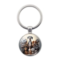 Stainless steel key ring with a round glass pendant featuring various dog breeds illustration - Silver