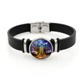 Bracciale in pelle nera con segno zodiacale Bilancia e chiusura in metallo argento - Bilancia (XSWX7572)