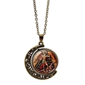 Vintage Archangel Michael rotating moon pendant necklace in antique bronze finish - Antique Bronze