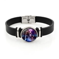 Bracciale in pelle zodiacale con bottone a pressione argento e motivo cielo stellato - Acquario (XSWX7572)