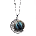 Collana luna rotante gotica con corvo nero e motivi in vetro colorato blu - Argento Stile 3 (Sfondo Blu)
