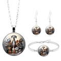 Conjunto de joyas de perro 3 piezas en plata con collar pendientes y pulsera de perro - Patrón de Ilustración de Perro (XSWX7624)