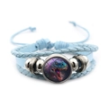 Retro punk multi-layer braided leather bracelet with a realistic T-Rex dinosaur charm - Blue
