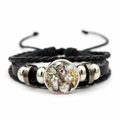 Mehrlagiges Lederarmband mit süßem Katzen-Glas-Cabochon und Silberperlen für Damen und Herren - Schwarz