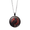 Gothic raven art glass pendant necklace with silver finish and red background - Silver Style 1