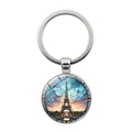 Paris Eiffelturm Metall-Schlüsselanhänger mit Buntglas-Kunstanhänger in Silber - Silber