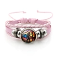 Pink multilayer braided leather bracelet featuring a glass Bigfoot sunset pendant charm - Pink
