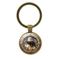 Porte-clés vintage en bronze avec aigle américain, drapeau et dôme en verre - Bronze Antique