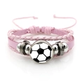 Pulsera multicapa de cuero rosa con motivo de fútbol y cuentas de metal pulido - Estilo de Fútbol Rosa (XSWX7735-Rosa) / Rosa