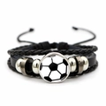 Pulsera multicapa de cuero con diseño de fútbol retro y cordón ajustable para unisex - Estilo de Fútbol Negro (XSWX7735-Negro) / Negro