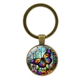 Porte-clés papillon vintage en bronze avec pendentif en verre coloré pour sacs - Bronze Antique