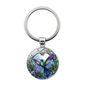 Porte-clés en métal avec pendentif colibri coloré et motif floral aux couleurs vives - Argenté