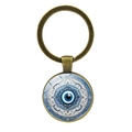 Vintage bronzen Evil Eye sleutelhanger met blauwe mandala glazen edelsteen en ring - Antiek Brons