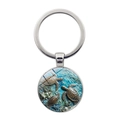 Portachiavi in metallo argento con tartarughe marine e barriera corallina su sfondo bianco - Argento (XSWX7754)