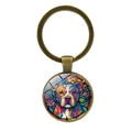 Artistic dog portrait keychain with glass gemstone pendant in bronze finish frame - Antique Bronze