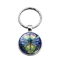 Dettaglio del portachiavi a libellula steampunk con ciondolo in vetro colorato - Stile Libellula Sfumato Blu (XSWX7778-2)